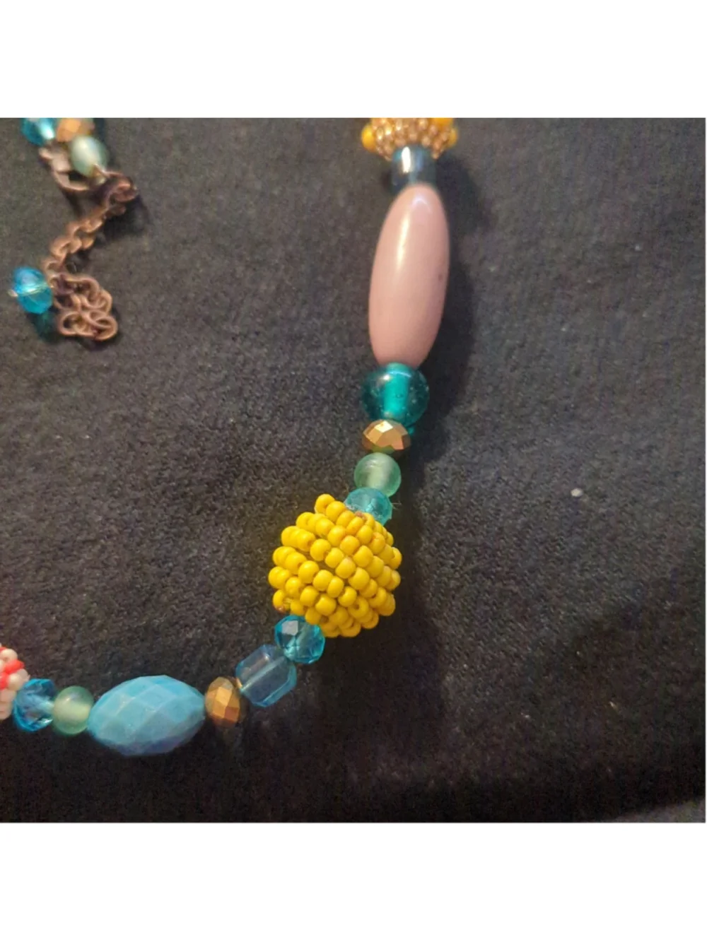 Blue Yellow Red Multi Color Beaded Chunky Long Statement Necklace